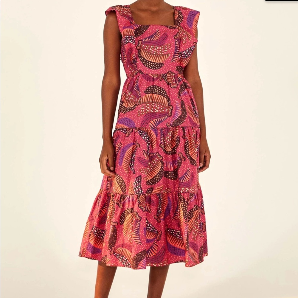 Farm Rio Pink Wild Bananas Midi Dress